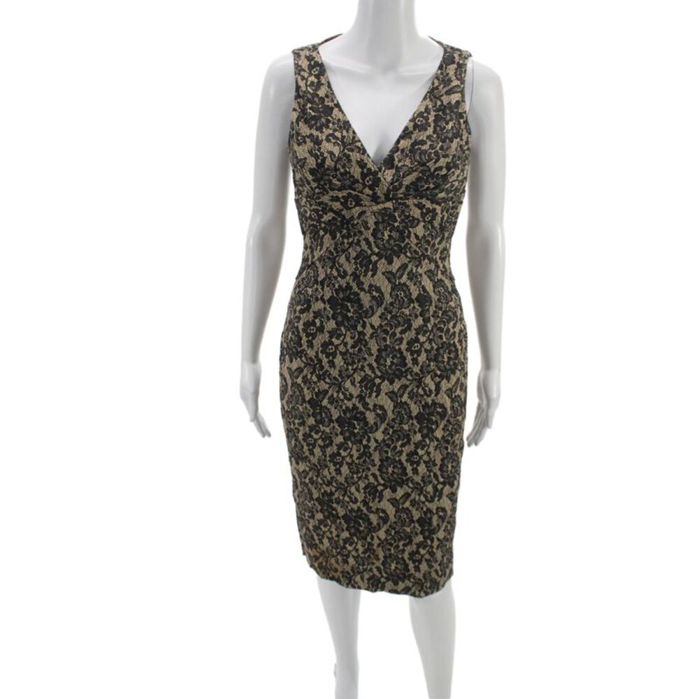 Michael Kors Womens Beige Floral V-Neck Sleeveless Pencil Dress Size 2